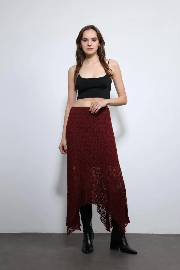 Jupe midi en dentelle bordeaux Antioch