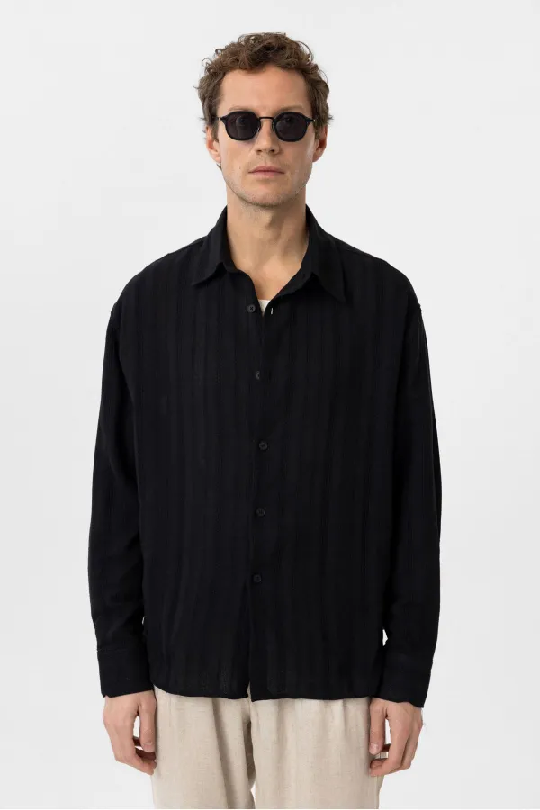 Antioch Black Textured Jacquard Cotton Men's Shirt