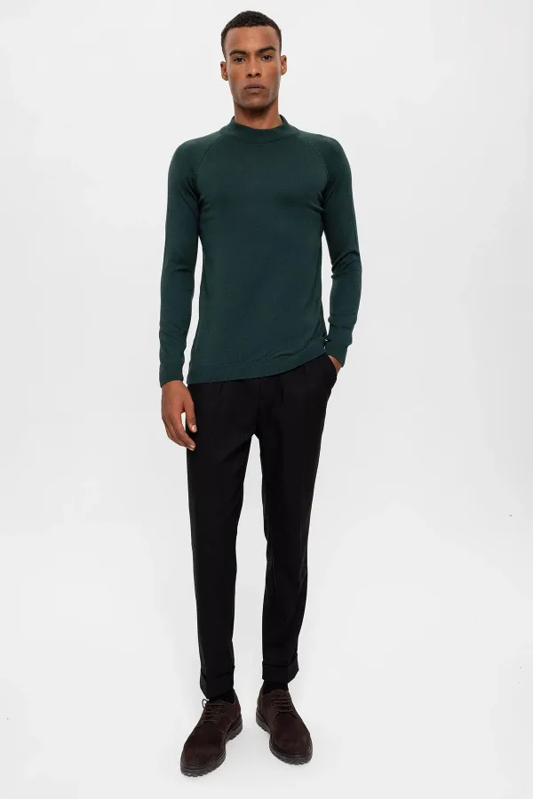 Pull en maille pour homme Antioch Green à col roulé semi-roulé