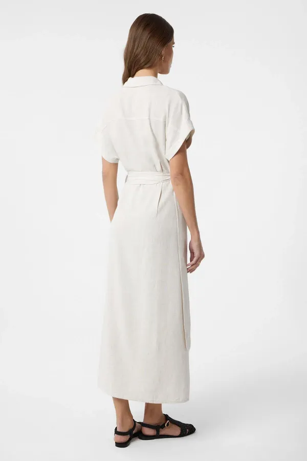 Antioch Ecru Linen Blend Belted Women's Dress