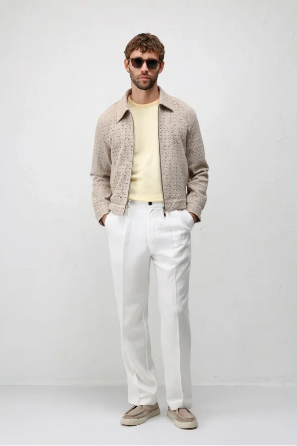 Antioch Beige Textured Zip-Up Men's Jacket