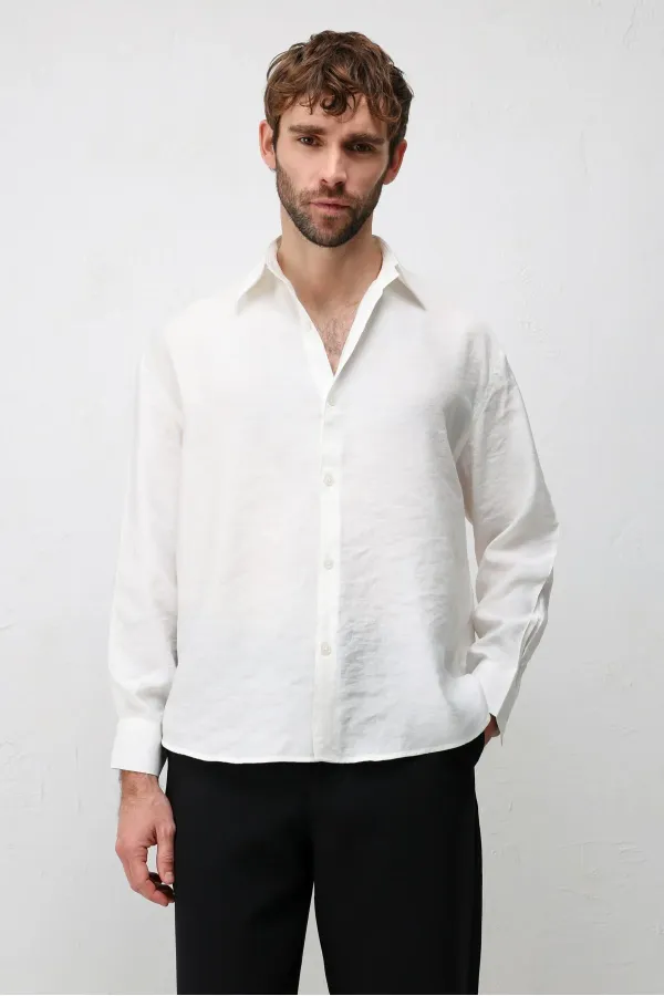 Antioch Ekru Modal Karışımlı Relax Fit Erkek Gömlek