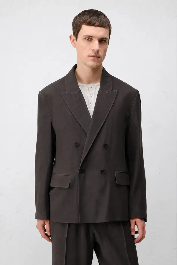 Antioch Koyu Kahve Modal Karışımlı Relaxed Fit Erkek Blazer Ceket