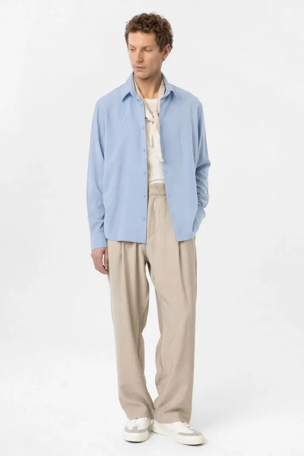 Antioch Bebe Blue Relax Fit Lyocell Fabric Men's Shirt