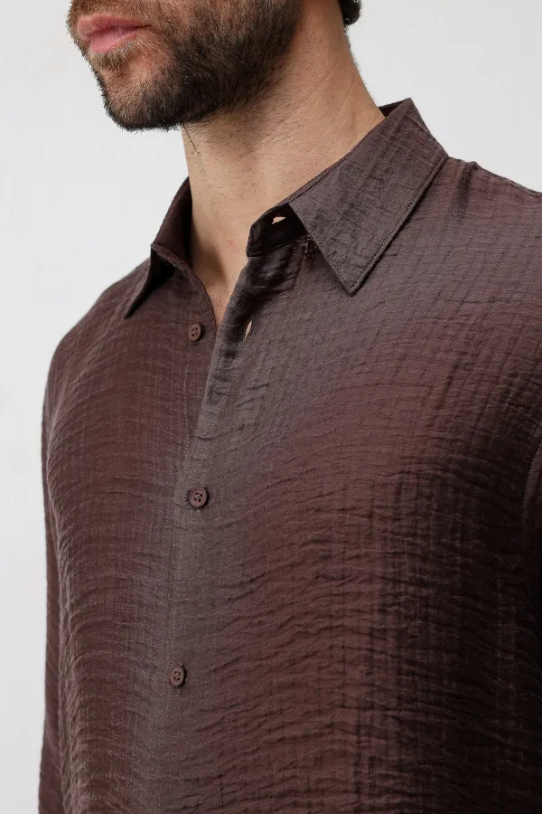 Antioch Coffee Crinkled Relax Fit Men's Shirt