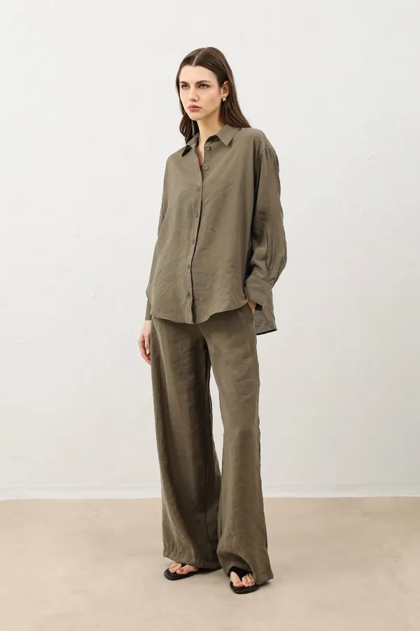 Antioch Khaki Draped Oversize Women's Shirt