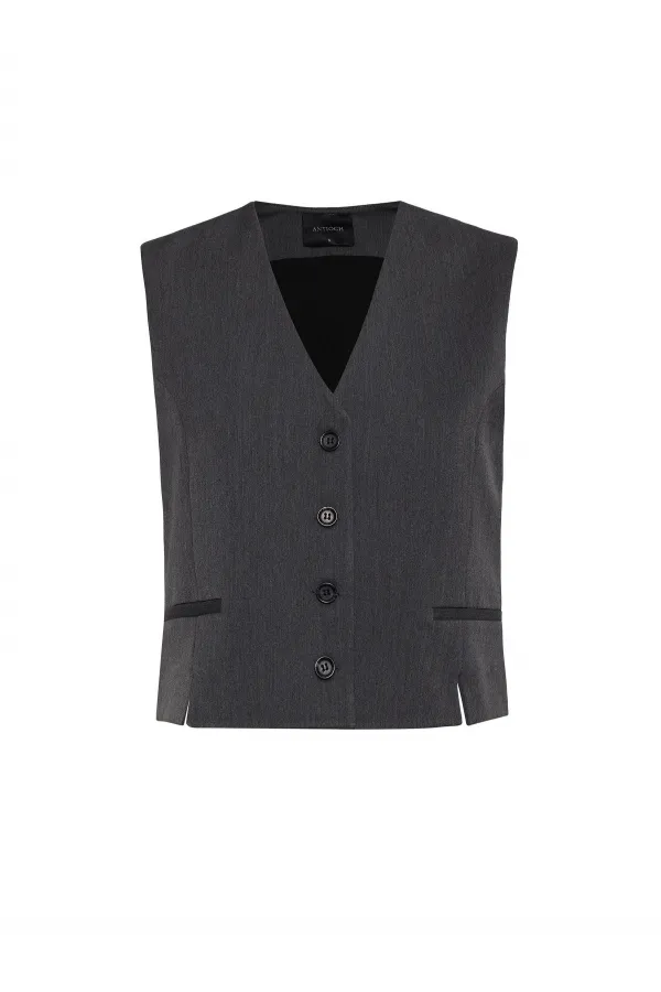 Antioch Antrasit Yırtmaçlı Kadın Yelek