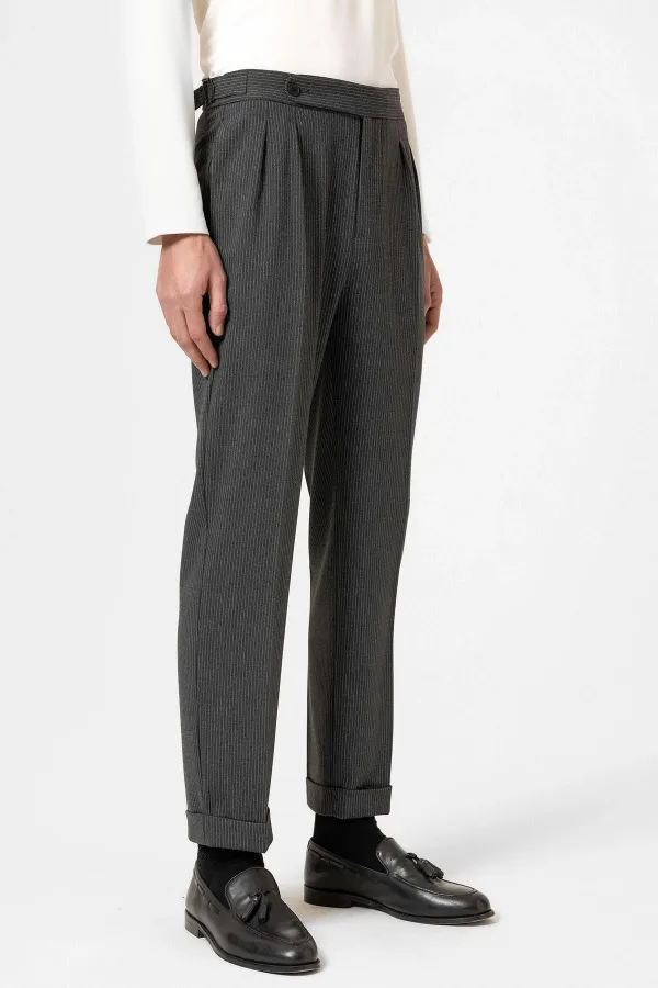 Pantalon homme Antioch anthracite à rayures et ourlet double, taille haute