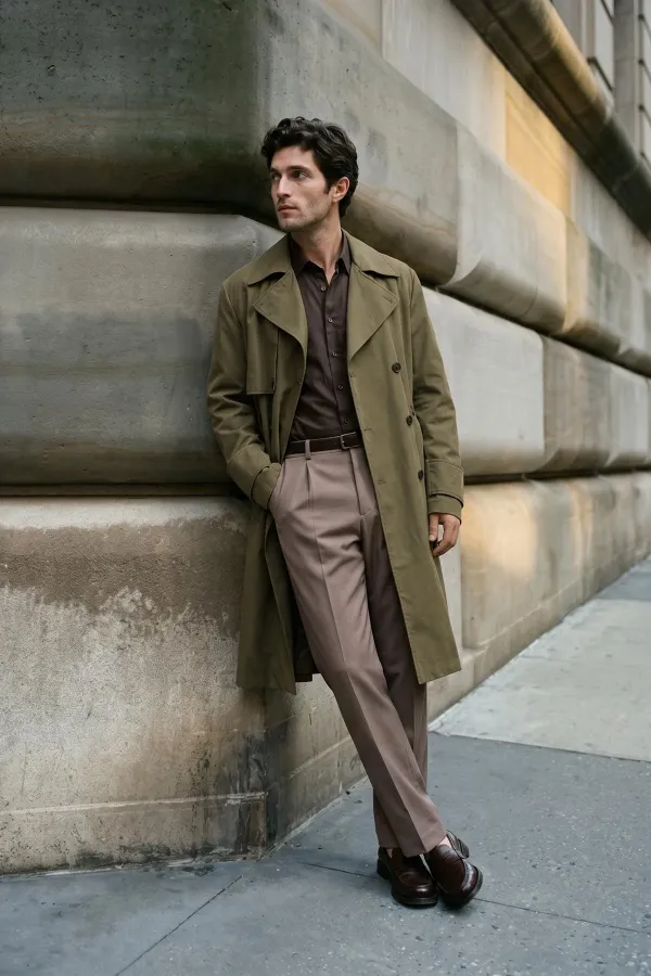 Trench-coat Antioch kaki clair coupe décontractée pour homme