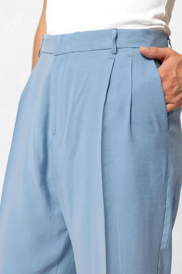 Antioch Mavi Yüksek Bel Pileli Baggy Erkek Pantolon