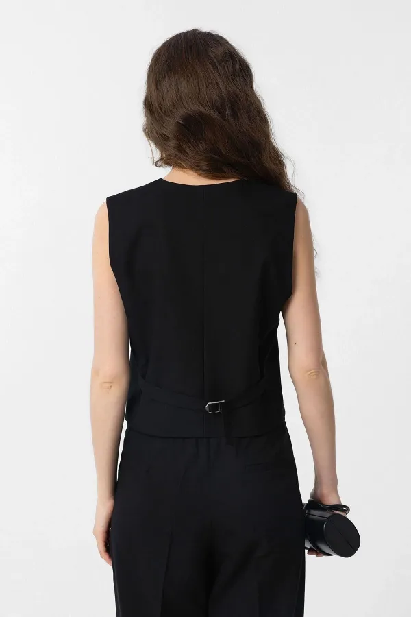 Antioch Siyah Yırtmaçlı Kadın Yelek