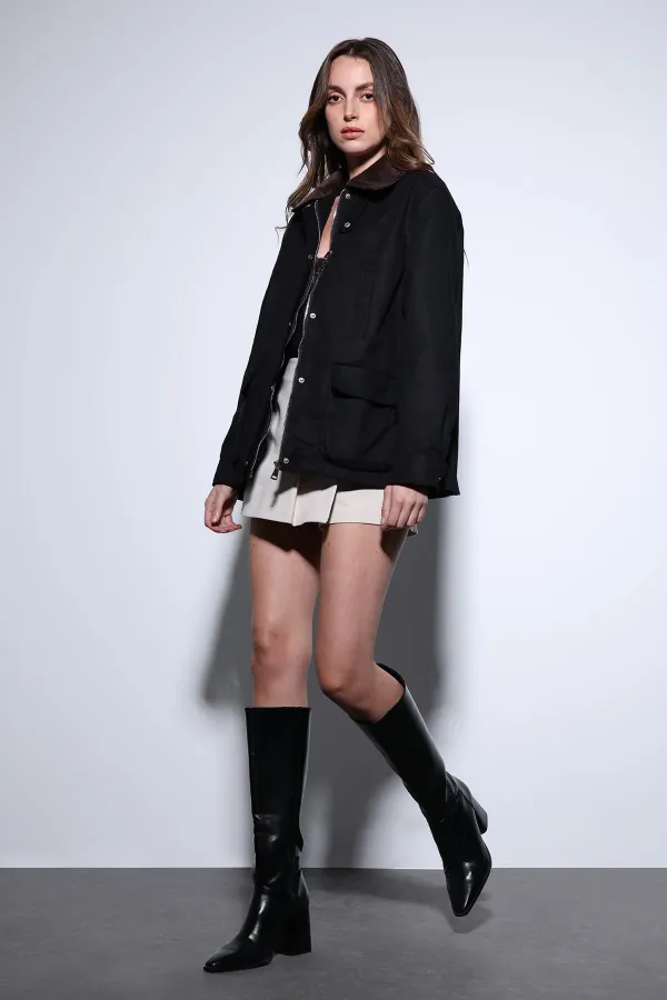 Veste Antioch noire à col contrastant pour femme