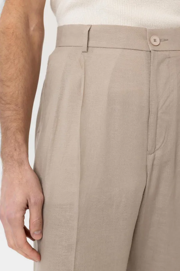 Antioch Beige Linen Blend Men's Baggy Pants