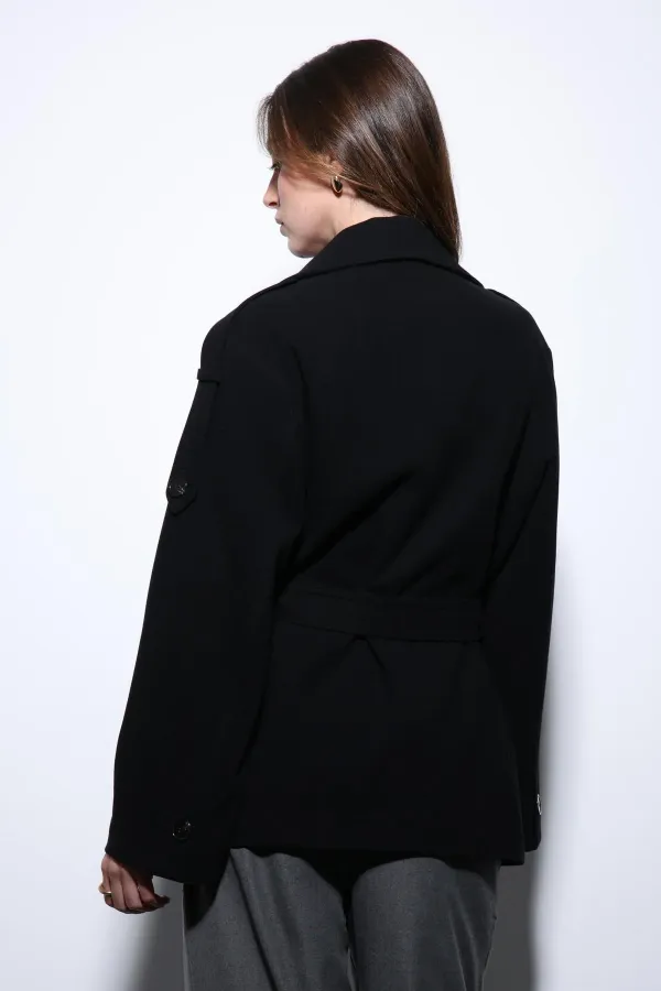 Manteau Antioch noir à col montant et double boutonnage pour femme