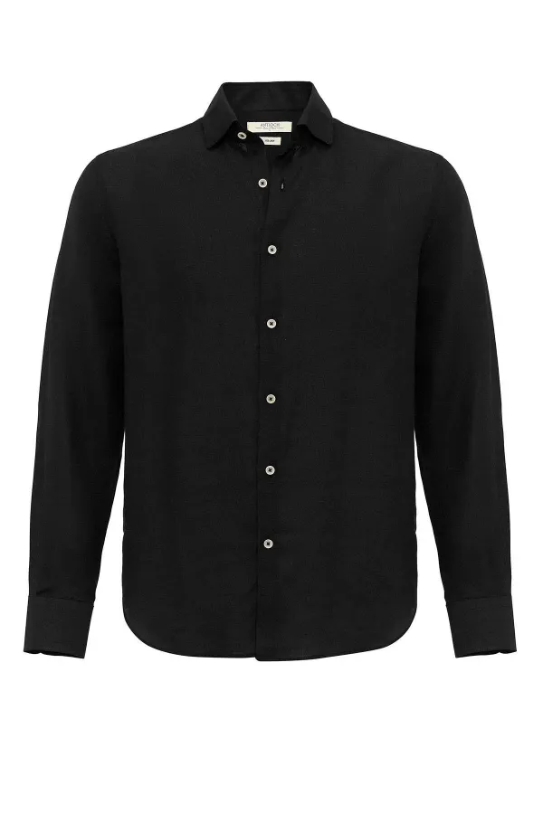 Antioch Black Collar Button Detail 100% Linen Men's Shirt