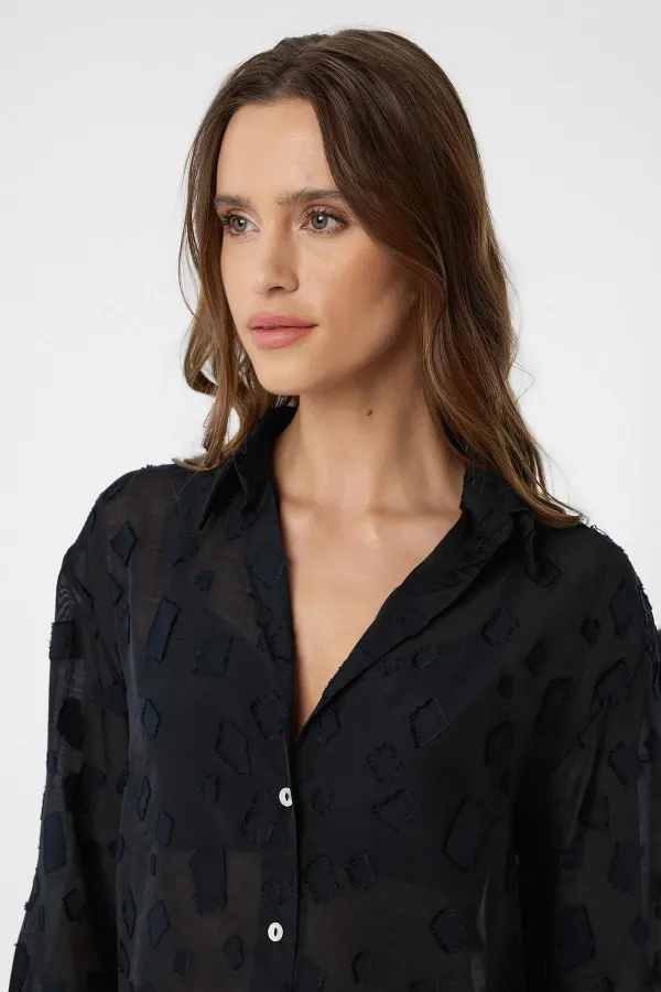 Antioch Black Patterned Transparent Shirt