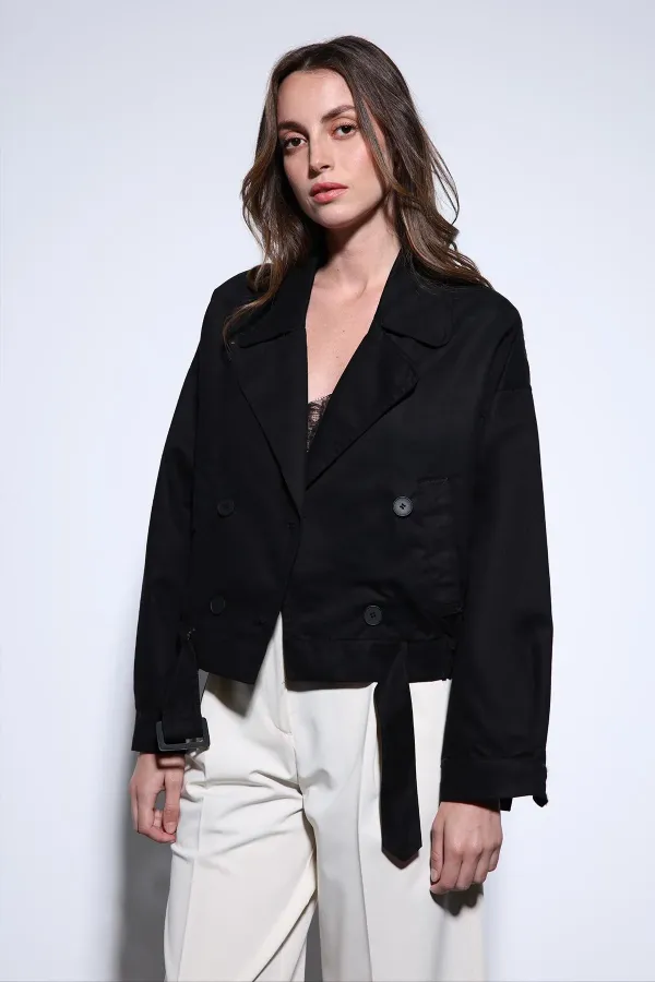 Trench-coat court noir croisé pour femme Antioch