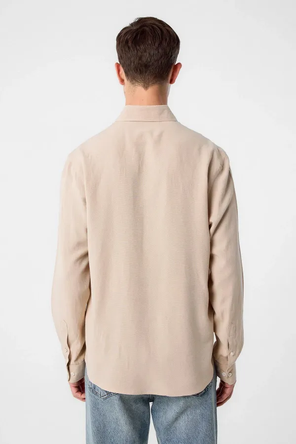 Chemise homme Antioch Stone en lin mélangé à col boutonné