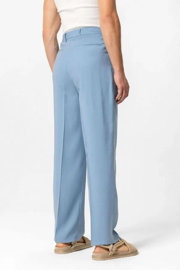 Antioch Mavi Yüksek Bel Pileli Baggy Erkek Pantolon