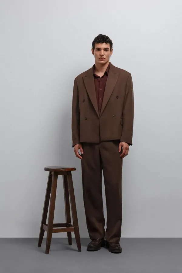 Antioch Kahve Kruvaze Relax Crop Fit Blazer Ceket