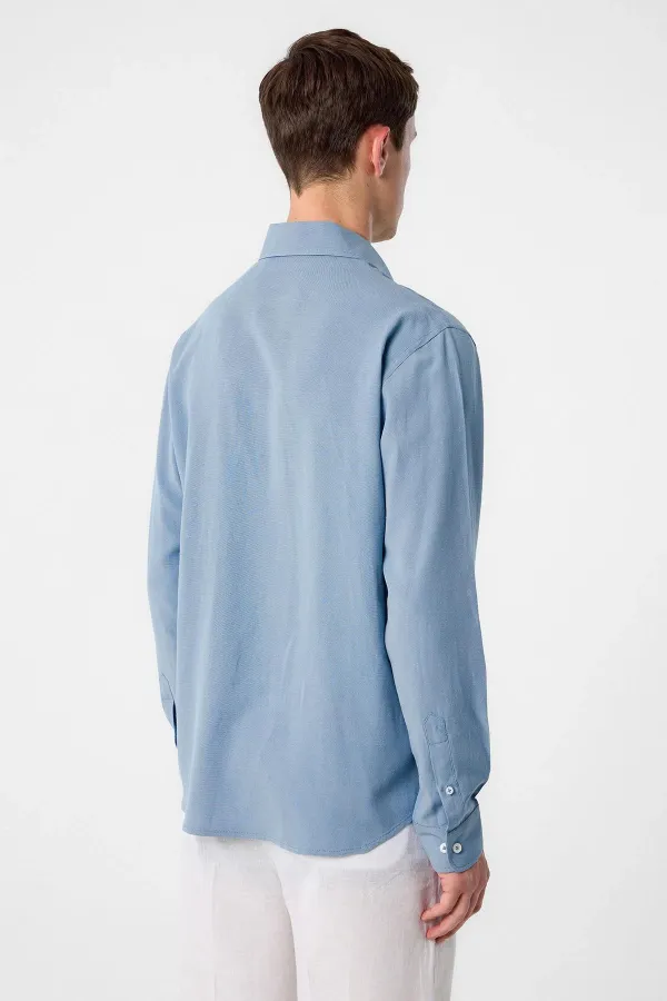 Chemise homme Antioch en lin mélangé bleu à col boutonné