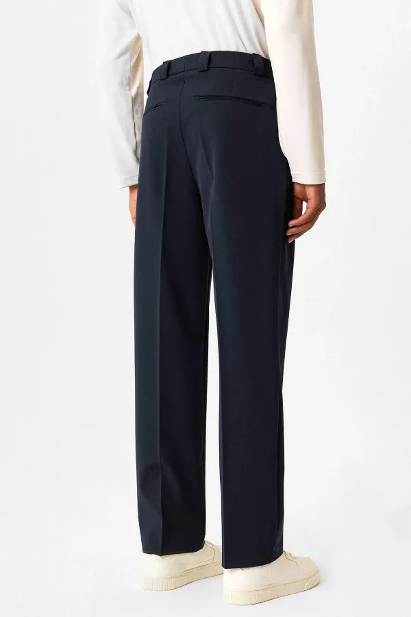 Antioch Lacivert Yüksek Bel Pileli Relaxed Fit Baggy Erkek Pantolon