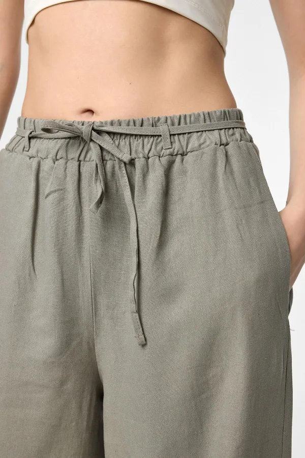 Antioch Haki Keten Karışımlı Kadın Pantolon
