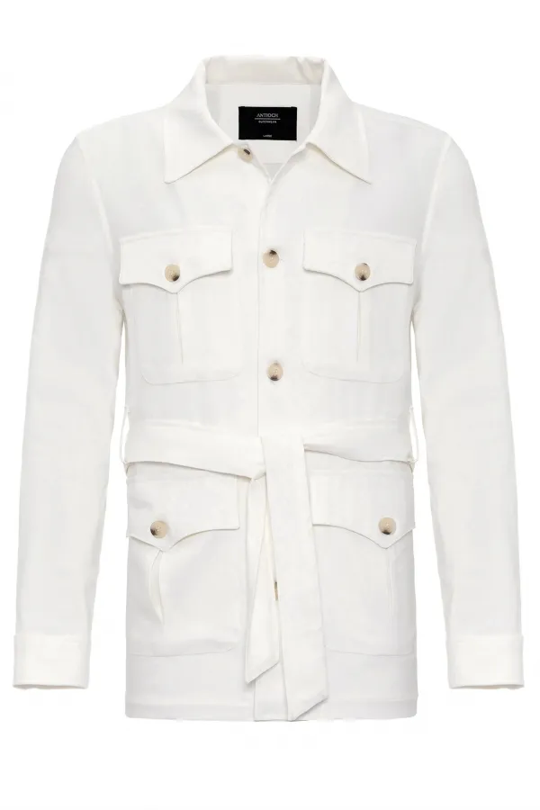 Veste de saison en lin écru pour homme avec ceinture Antioch