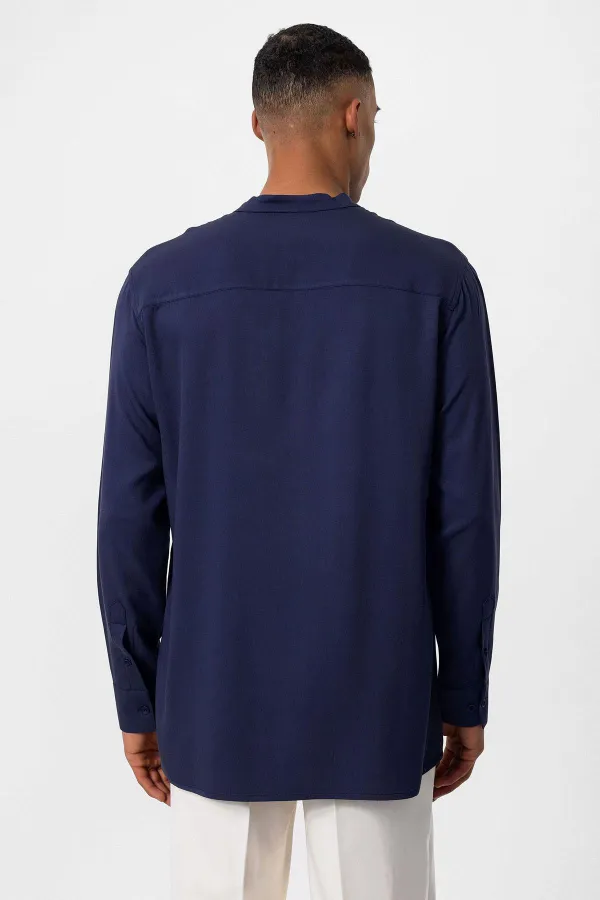 Antioch Light Navy Blue Mandarin Collar Regular Fit Men's Shirt