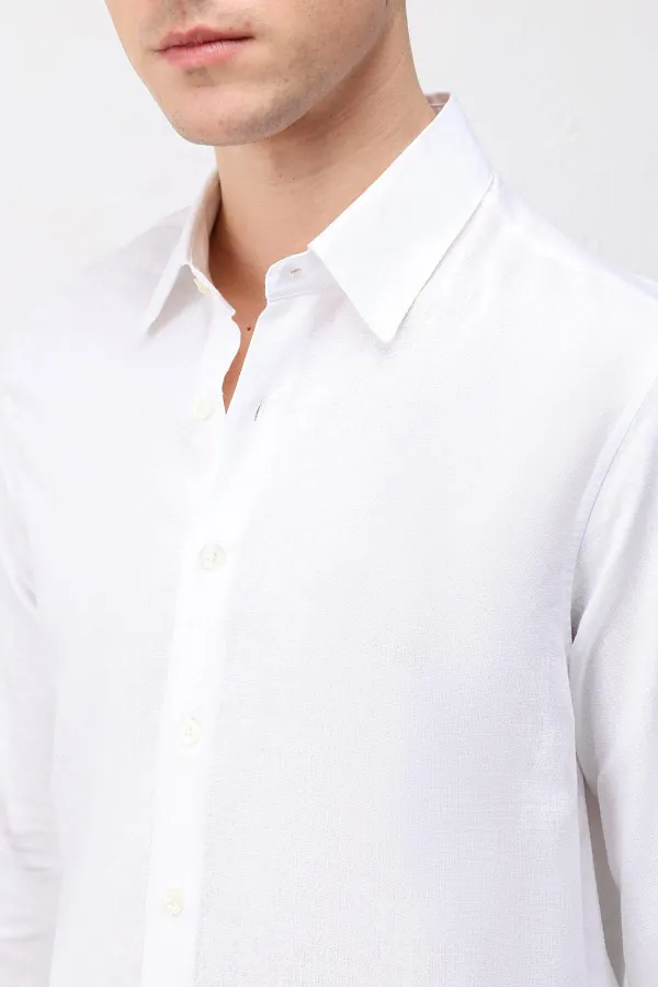 Chemise homme Antioch en lin mélangé blanc cassé, coupe décontractée