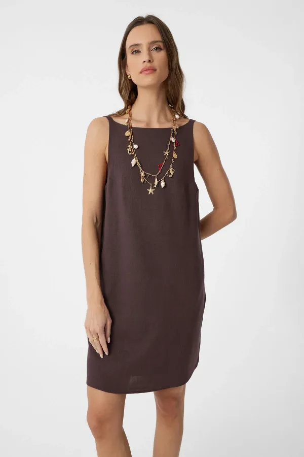 Antioch Coffee Linen Blend Women's Mini Dress