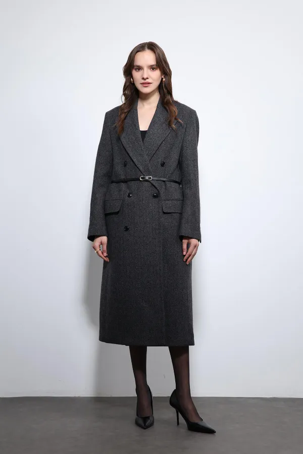 Manteau ceinturé à chevrons anthracite Antioch