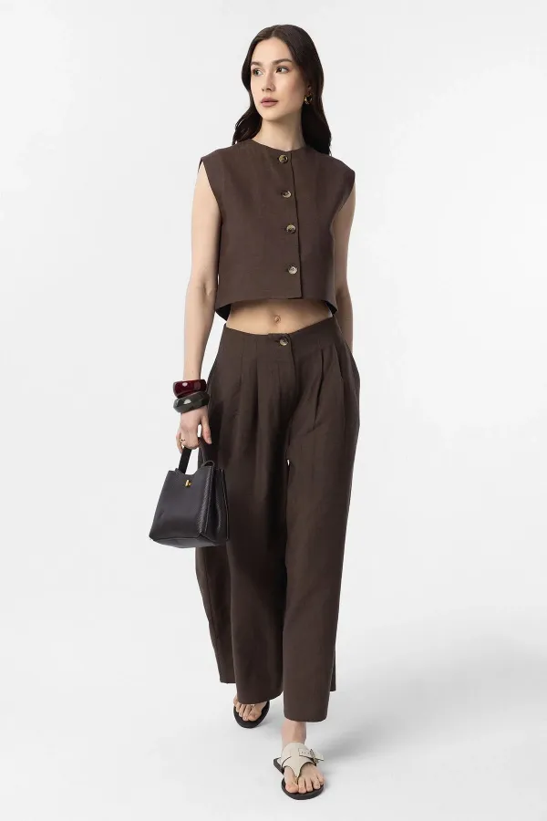 Antioch Coffee Linen Blend Women's Culotte Pants