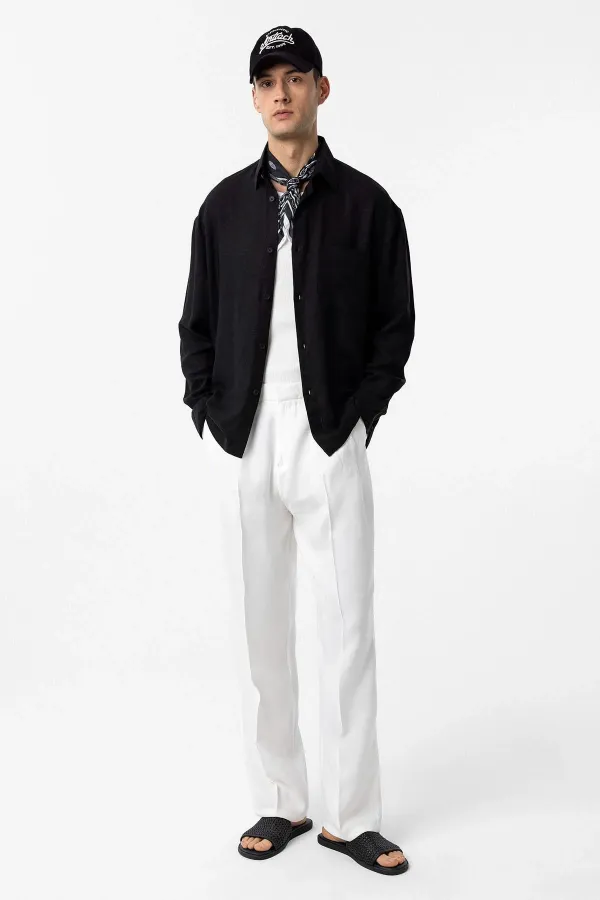 Antioch Black Linen Blend Relax Fit Men's Shirt