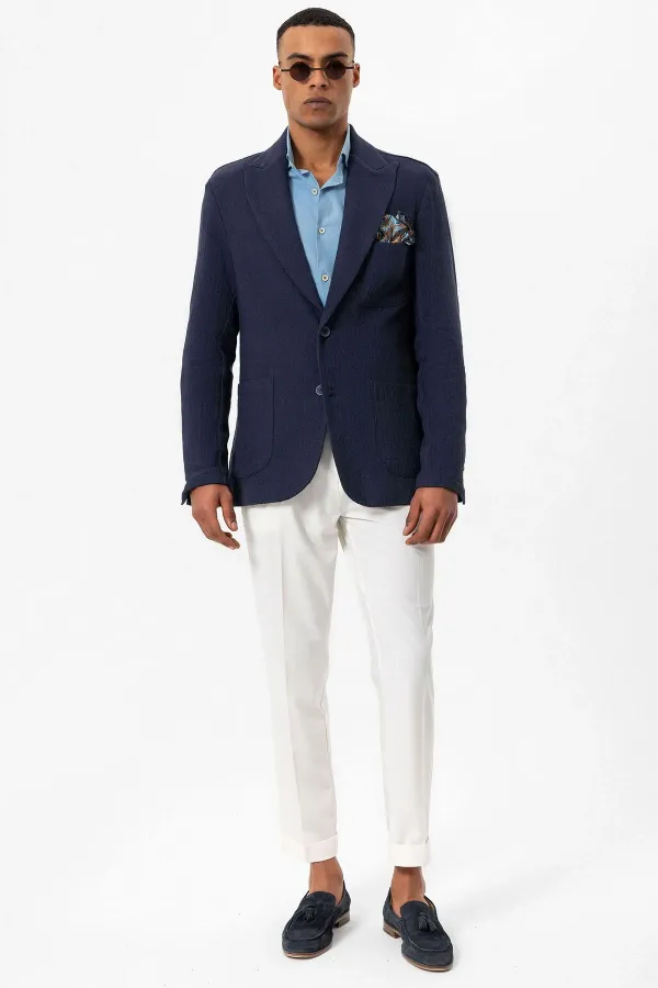 Antioch Navy Blue Unlined Men's Blazer Jacket with Patch Pockets