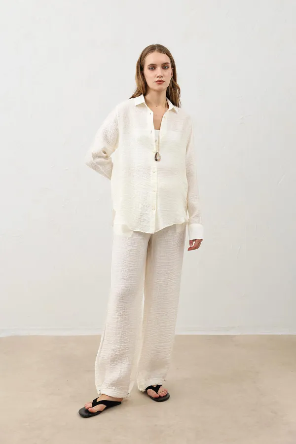 Antioch Ekru Dökümlü Müslin Kadın Gömlek