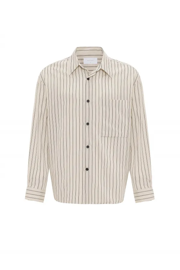 Antioch Bej Relax Fit Çizgili Erkek Gömlek