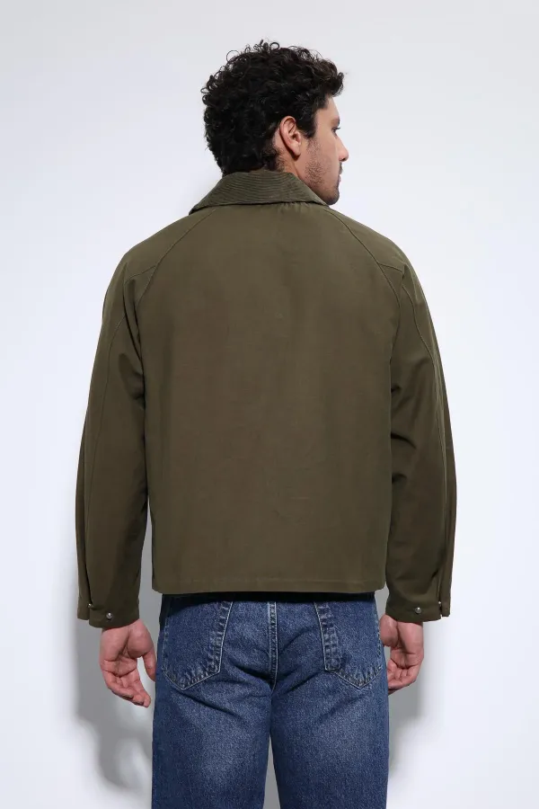 Antioch Haki Kontrast Yaka Erkek Ceket