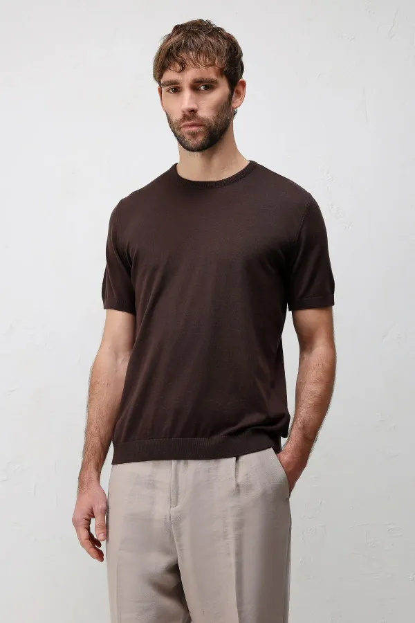 Antioch Kahve Comfort Slim Triko T-Shirt