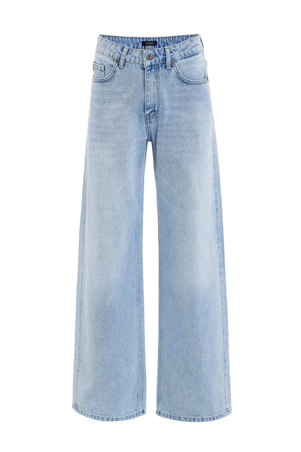 Jean Antioch bleu clair taille haute pour femme