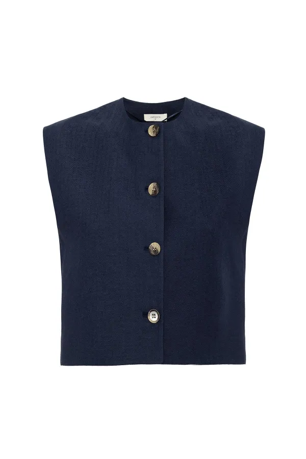 Antioch Lacivert Keten Karışımlı Kadın Yelek