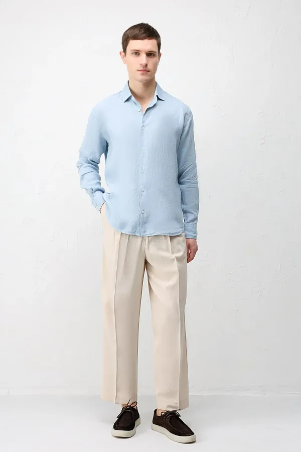 Antioch Bebe Mavi 100% Keten Relax Fit Erkek Gömlek Antioch Bebe Mavi 100% Keten Relax Fit Erkek Gömlek