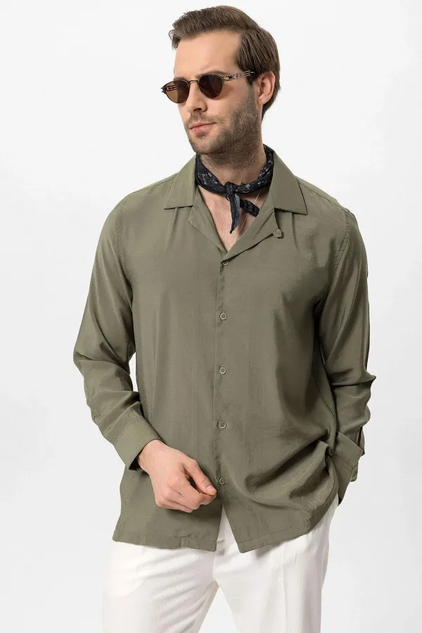 Antioch Khaki Apache Collar Long-Sleeved Men's Shirt