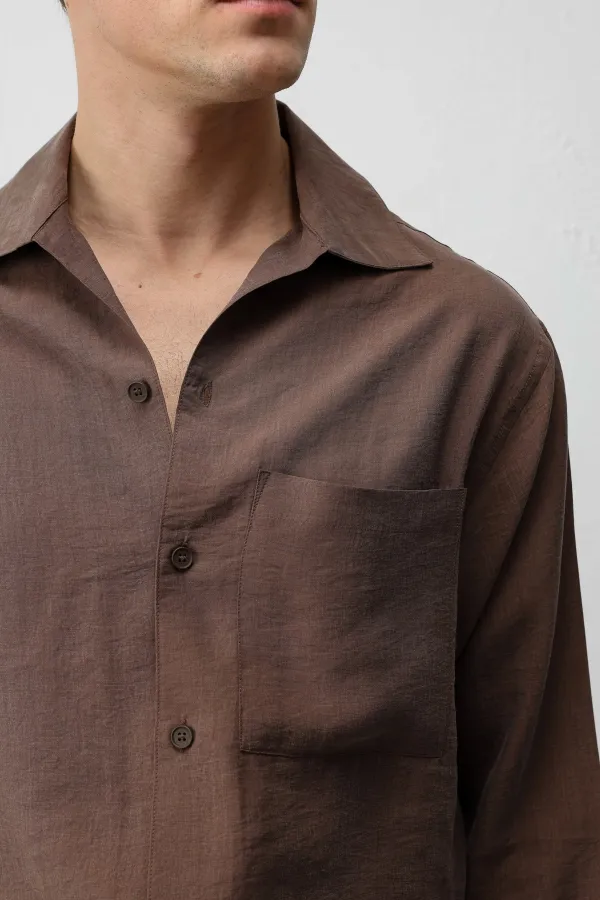 Antioch Coffee Lyocell Blend Wide Collar Men's Shirt