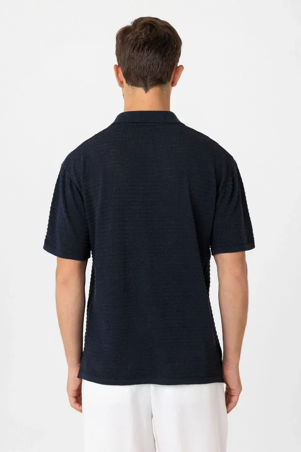 Antioch Lacivert Polo Yaka Dokulu Erkek Triko T-Shirt