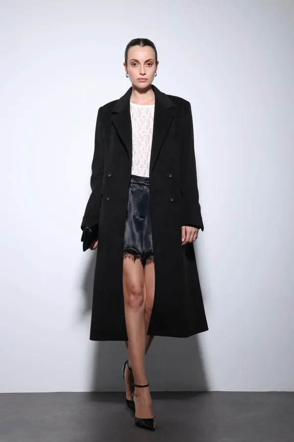 Antioch Black Wool Blend Double-Breasted Women's Coat