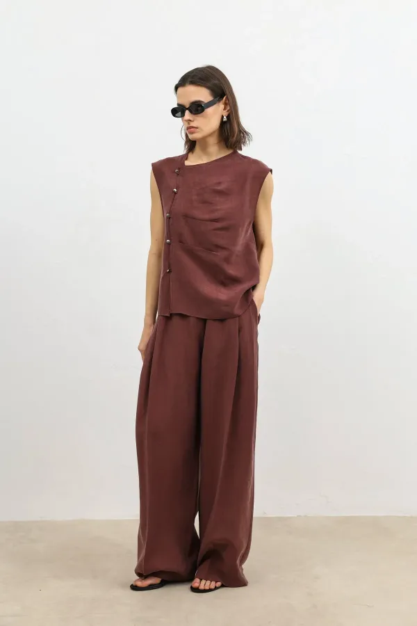 Antioch Burgundy Lyocell Blend Wide Leg Women's Trousers Antioch Burgundy Lyocell Blend Wide Leg Women's Trousers