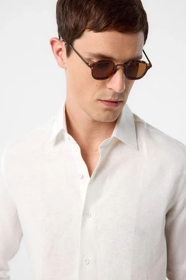 Chemise homme Antioch Ecru 100% lin coupe confort