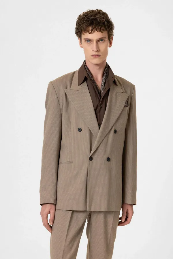 Antioch Vizon Rahat Kruvaze Çizgili Erkek Blazer Ceket