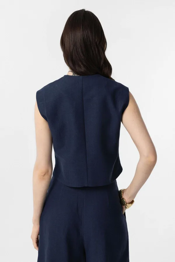 Antioch Lacivert Keten Karışımlı Kadın Yelek